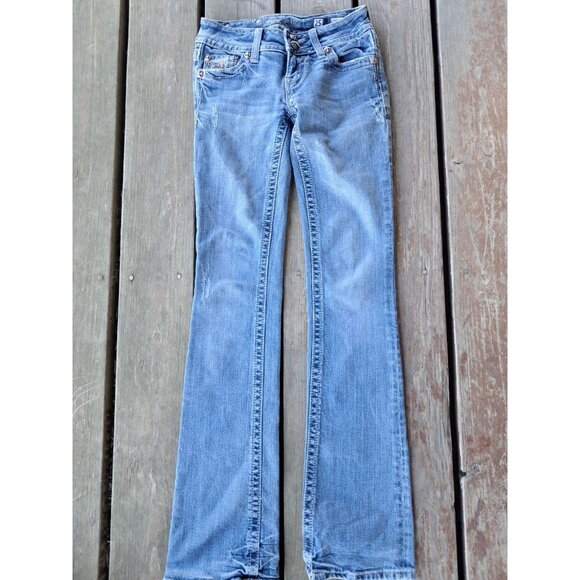 Miss Me Jeans Boot Cut Embellished Rhinestone Low Rise Bling Dark Wash Denim 25 - Picture 3 of 4